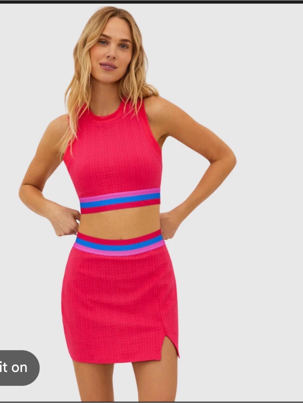 Beach Riot Pink Cropped Tank and Skirt Set with Blue and Purple Stripe